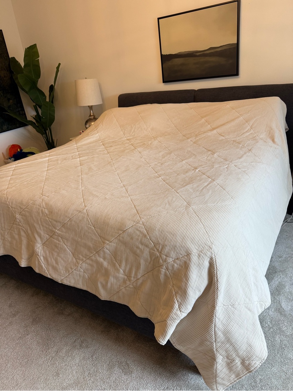 Parachute King/Cal King Cream Ivory Ribbed Diamond Quilt Coverlet